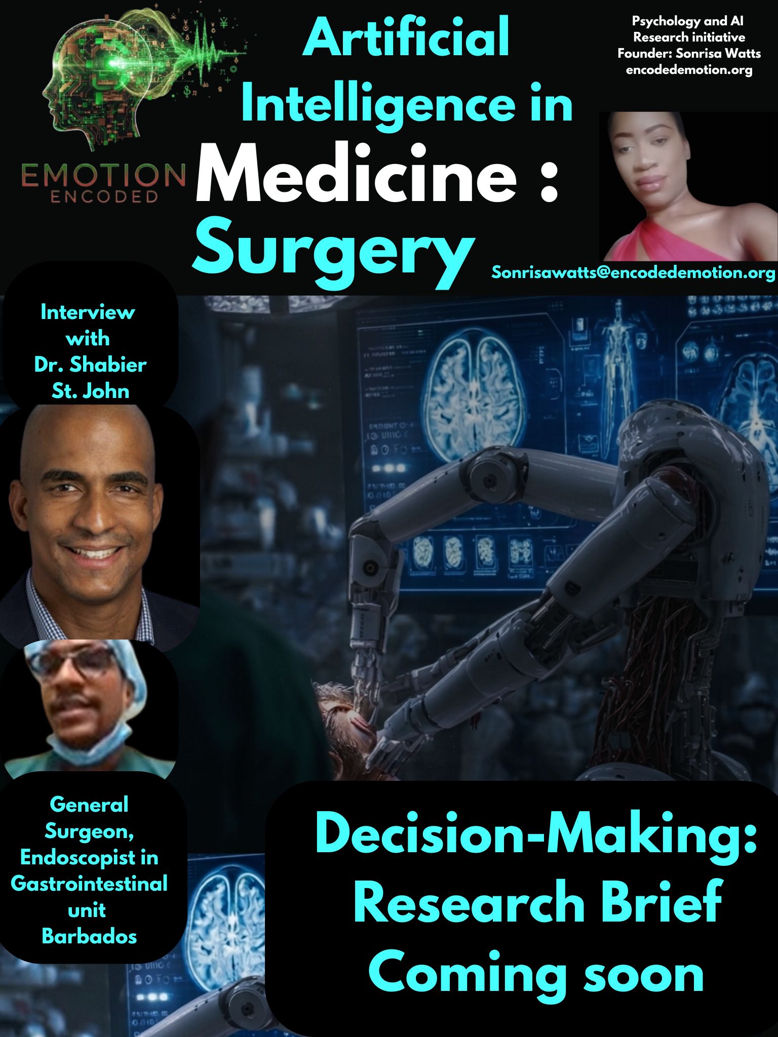 Sonrisa Watts Research:   Dr. Shabier St. John- Artificial Intelligence in Medicine- Surgery- Barbados - Emotion Encoded