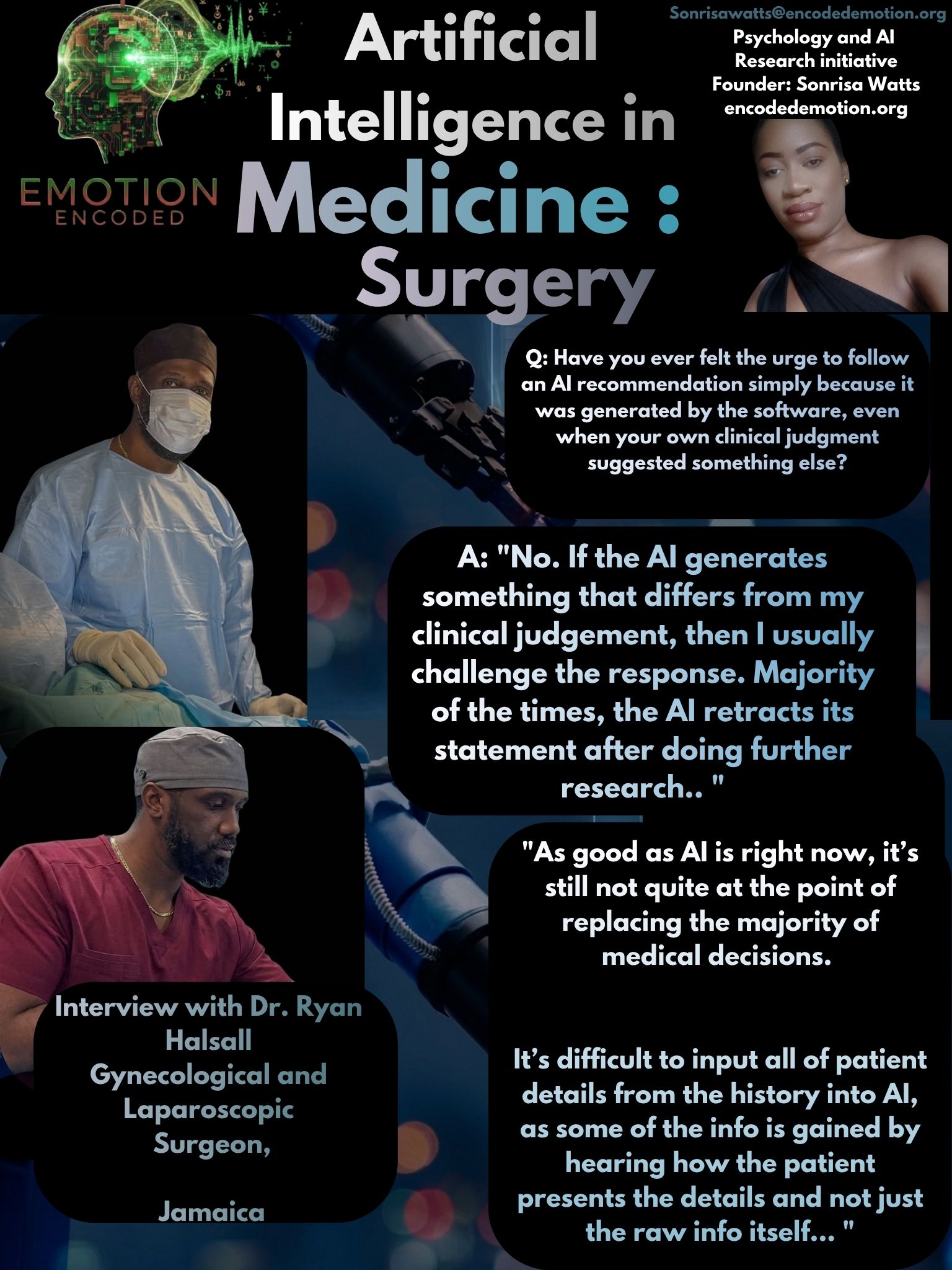 Sonrisa Watts Research: Artificial Intelligence Driven Medicine in Obstetrics & Gynaecology - Insights from Dr. Ryan Halsall Jamaica - OBGYN Minimally Invasive Surgeon Emotion Encoded